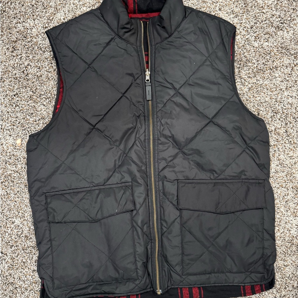 J. Crew Factory Black Quilted Vest with Insulated Design - Reversible